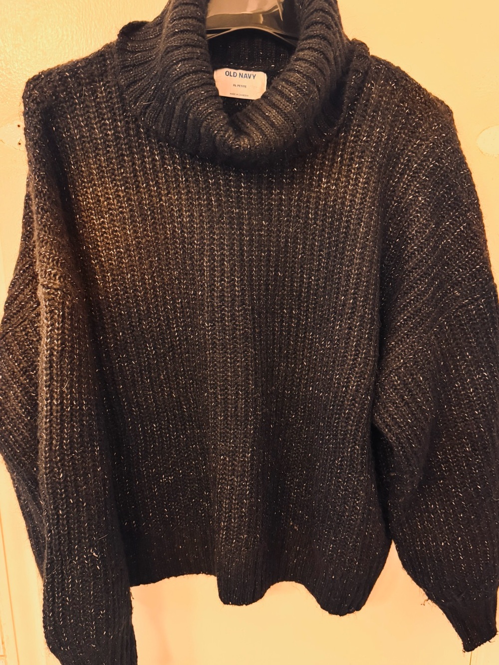 Old Navy Black Ribbed Turtleneck Sweater with Subtle White Thread